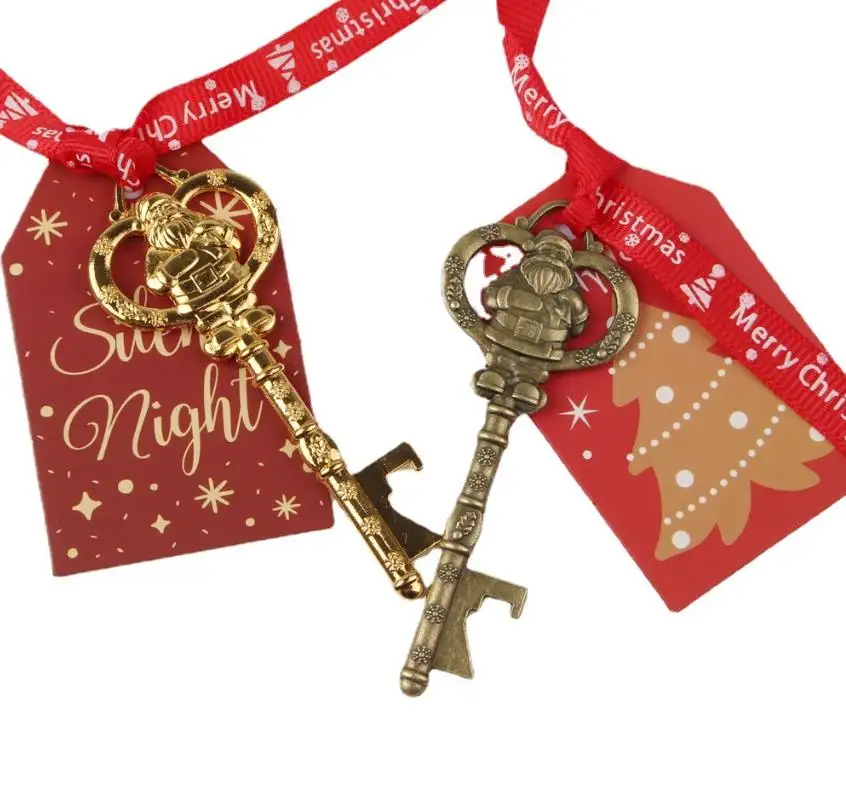Christmas Santa Key Ornament Magic Keys for No Chimney House Bottle Opener with Paper Tag Vintage Christmas Tree Hanging Decor