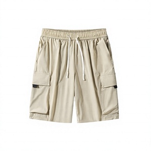 Pantalones Cortos Cargo para Hombre, Color Sólido, Cintura con Cordón, Secado Rápido, Tela Oxford, Estilo Casual, Diseño con Bolsillos - Product Image 1