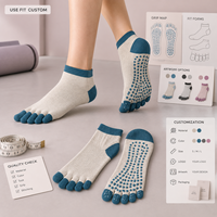 Chaussettes de yoga à cinq doigts en coton et élasthanne, antidérapantes, avec grip personnalisé et semelle à grip cartographié