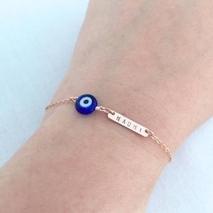 Inspire gioielli Personalizzati Evil-Eye Dainty Bar, il Braccialetto Del Bambino, protezione Del Braccialetto per le donne e le ragazze inciso nome logo - Product Image 3