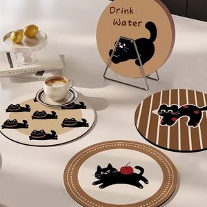 Sous-verre rond isolant anti-chaleur absorbant motif dessin animé pour tasses à café et thé, protection de table et dessous de plat écologiques - Product Image 5