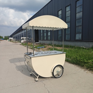 Chariot de vente ambulante en acier inoxydable pour crème glacée et desserts glacés avec auvent, idéal pour la vente de rue - Product Image 2