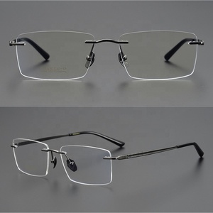 <strong>Spectacles</strong> or Optical Frames Unisex Solid Square <strong>Clear</strong> Rimless Glasses Titanium Eyeglasses for Reading - Product Image 6
