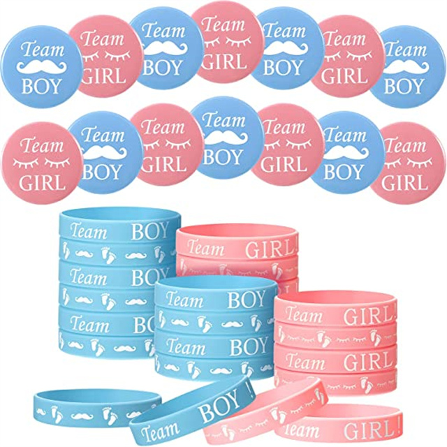 Gender Reveal Bracelet Team Boy Silicone Wristbands Team Girl Rubber Bracelets for Gender Reveal Ideas Party Supplies Decoration