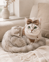 Ensemble Robe Tablier et Jupe à Volants Élégante pour Chaton Beige Doux Hamolly avec Bonnet Confortable – Costume de Vacances pour Animaux