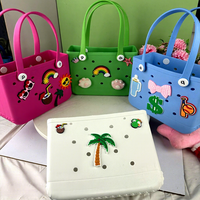 Bolso Tote Pequeño Perforado de Color Sólido, Estilo Europeo Americano, para Playa, Piscina, Invierno 2024, Expandible y Personalizable