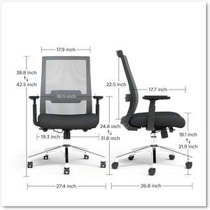 Silla Ergonómica Alera Ashdale con Elevación, 275 lb, Negra, Silla de Trabajo con Altura de Asiento y Reposabrazos Ajustables, Giratoria, Respaldo de Malla para Oficina - Product Image 2