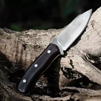 Couteau de chasse à lame fixe manche en bois d'ébène de colombie haut de gamme