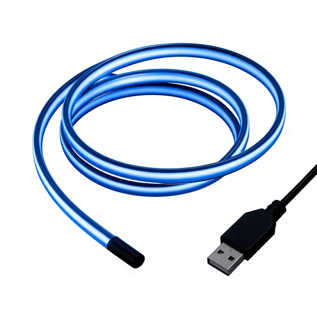 Blue Car LED Ambient Strip Light USB Powered Flexible Interior Neon Lamp for Universal Vehicle Trim