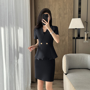 Women's Short Sleeve Suit <b>Set</b> Gray V Neck Formal Wear Summer Breathable <b>Office</b> Workwear - Product Image 4