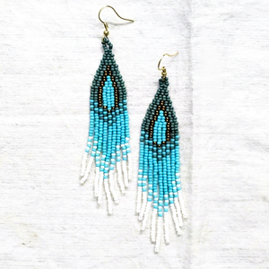 Pendientes Colgantes Shan India Boho con Cuentas de Semillas y Flecos, Chapados en Oro, con Patrón Geométrico Azul Oliva, para Mujer, Fiestas, Bodas, Ropa de Playa - Product Image 4