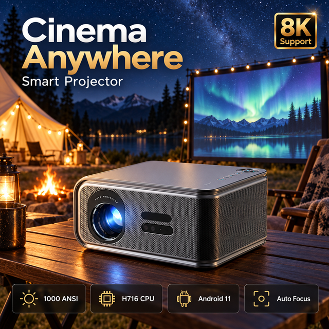 OEM Portable Projector 4K Android 11 Full HD Native 1080P Bluetooth5.0 WiFi6 With 2*5W Speakers Outdoor Theater Projectors
