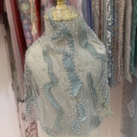 Tissu de mariée en tulle brodé de sequins verts 100% polyester, appliqué perlé, pour robe de soirée, robe de couture, mode de luxe