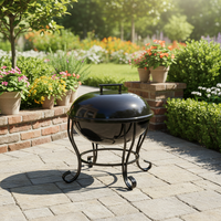 Barbecue rond noir élégant et moderne, en acier robuste, au charbon de bois et aux briquettes, pour le camping en plein air, le jardin et la cour.