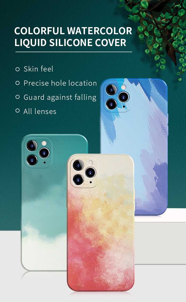 New colorful Watercolor Liquid Silicon Phone Case For iphone 12 12pro max 12 mini Soft Camera Protect Back Cover