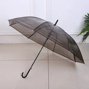 Umbrella PVC Straight Rod Transparent Logo Iron Frame Automatic Customized Small Fresh Travel Plastic Popular Stretch Modern