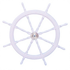 Volante de Madera Blanco de 48 Pulgadas con Centro Cromado en Níquel, Decoración Náutica Costera para Montar en la Pared de la Sala de Estar - Product Image 1
