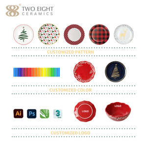 Red Flower Rim Design 16 Pcs Christmas Dinnerware Set for 4 Person Hote Sale Porcelain Plate Set <strong>Dinnware</strong> Ceramic Dish Plate Set - Product Image 6