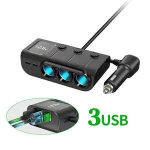 Divisor de mechero de coche con 3 enchufes, 120W, PD 3A 3 USB c, adaptador de cargador, 12V/24V, multifunción, divisor de carga