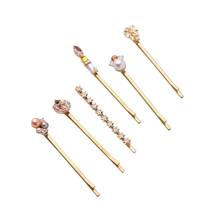 Kore sıcak saç tokası vintage altın güzel inci saç tokası setleri zarif kristal taş kızlar için bobby pin
