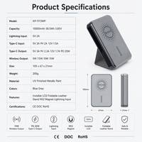Slim PD20W Carga rápida 10000mAh 15W Carga inalámbrica Banco de energía magnético con pantalla LCD de pie plegable