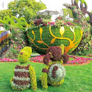 Tanaman hijau kotak hewan Topiary buatan, rumput plastik bentuk gajah buatan patung hewan rumput buatan