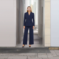 Ensemble tailleur décontracté 2 pièces pour femme, blazer croisé en velours anti-plis, bleu marine, pour le bureau professionnel