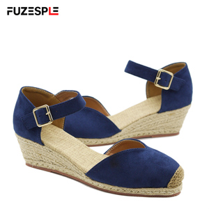 Chaussures d'été de pêcheur en daim de style bohème pour femmes à talons compensés rétro à talons hauts tressés Chaussures à plateforme Espadrille Sandales - Product Image 4