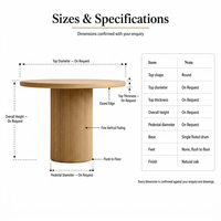 Table de salle à manger ronde en chêne massif avec piétement cannelé, table cylindrique en bois naturel pour salle à manger et restaurant