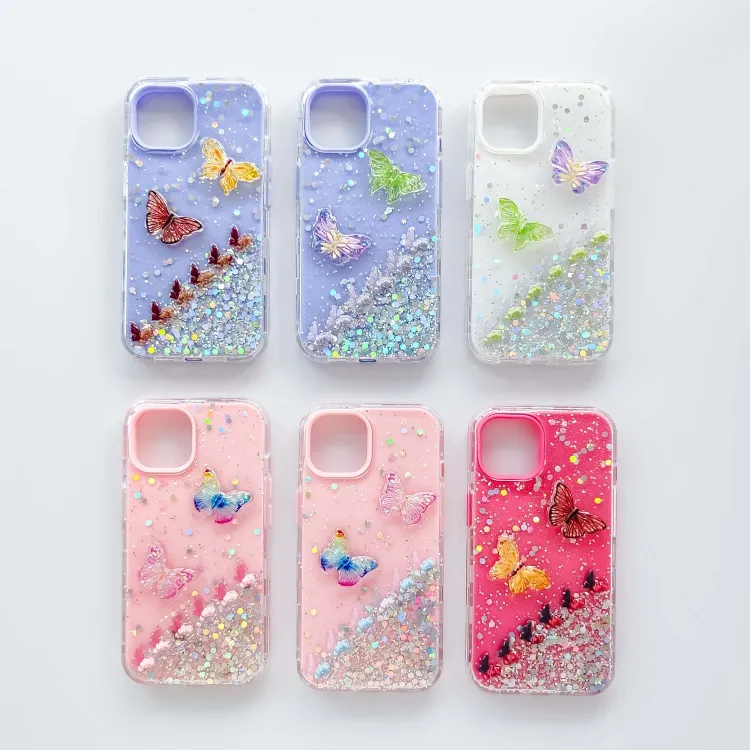 Rắn màu ba-trong-một keo sơn + Phụ kiện đầy màu sắc bướm điện thoại di động Trường hợp đối với iPhone cho Samsung Huawei