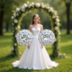 Orecchini a lobo E3488 in oro bianco con diamanti taglio brillante rotondo, montatura a griffe, gioielli classici da donna per matrimonio - Product Image 2