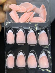 12 Uñas Postizas Acrílicas de Diseño Francés Minimalista, Longitud Media, Frescas y Elegantes, Forma de Almendra, Cobertura Media - Product Image 2