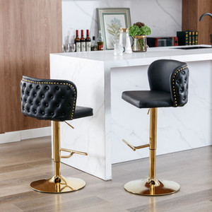Luxury Swivel Barstools with <b>Adjustable</b> Seat Height Modern PU Upholstered Backrest Living Room & Bedroom <b>Bar</b> Chairs - Product Image 1