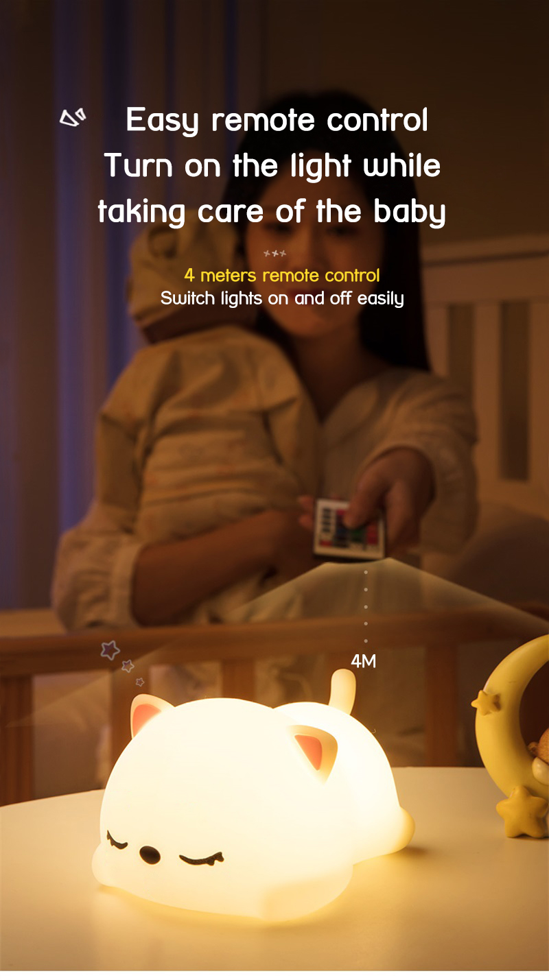 USB rechargeable cat silicone night light touch sensor LED lamp of bedroom the head of a bed with remote control children gifts