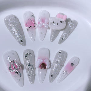 เล็บอะคริลิคทรงอัลมอนด์ลายดอกไม้ ทำมือ 10 ชิ้น พร้อมตัวอย่างฟรี แบบกดติดสำเร็จรูปทรงเฟรนช์ สไตล์เล็บสติลเลตโต้ สำหรับนิ้วมือ <span class=keywords><strong>หมาย</strong></span><span class=keywords><strong>เลข</strong></span>รุ่น - Product Image 3