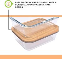 Récipients de stockage des aliments en verre avec couvercles en bambou, lot de 4 récipients en verre pour la préparation des repas Boîte à lunch Bento