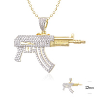 Collier pendentif pour enfants en plaqué or 18 carats unisexe glacé en diamant style hip hop pour hommes armes de l'armée AK-47 fusil pistolet vente en gros
