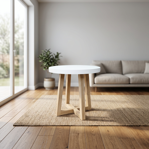Minimalist <b>Round</b> Coffee <b>Table</b> with White Top and Wooden Legs for Living Room - Product Image 1