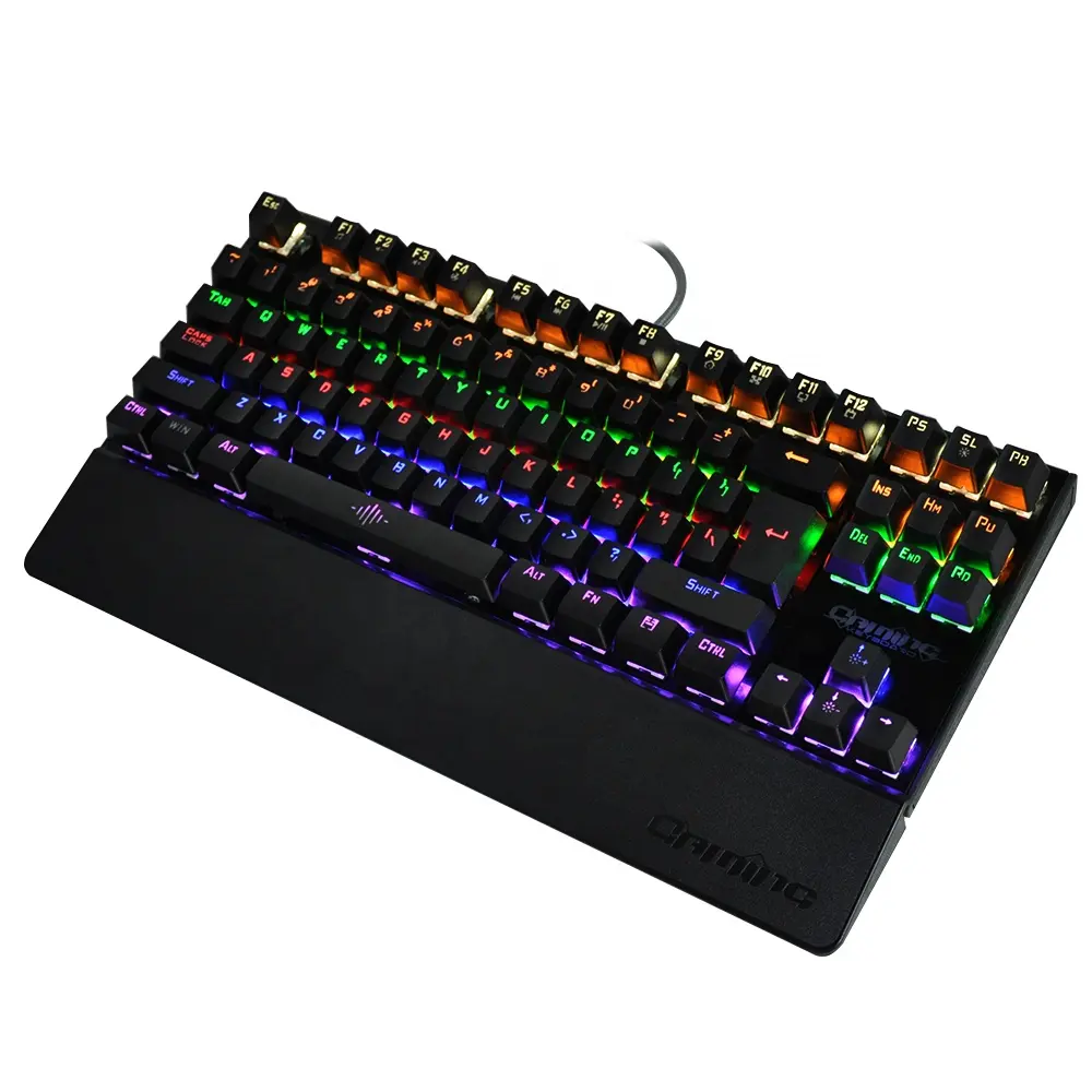 لوحة مفاتيح ميكانيكية سلكية الألعاب, 87 مفتاح معدني أصلي ملون ألوان RGB LED الخلفية الخضراء التبديل الألعاب السلكية لوحة المفاتيح الميكانيكية