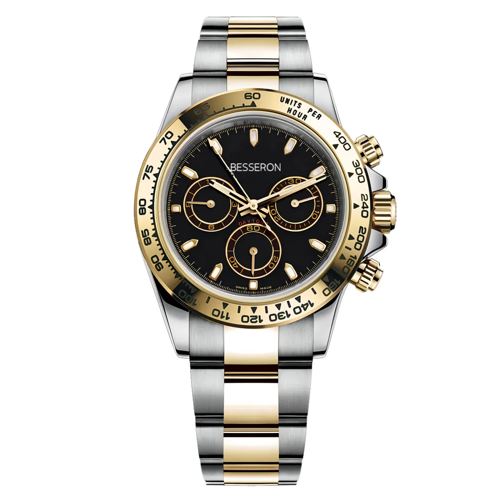 Fashion Style Three-eye Custom Dial Quartz Watch for Men Chronograph Watch 316L Stainless Steel Band Male Wristwatch
