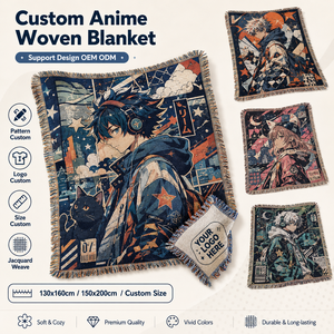 Manta de Jacquard Personalizada con Diseño de Anime, Manta de Tapicería Tejida en Pequeños Lotes con Flecos de Borlas, Venta al por Mayor - Product Image 5