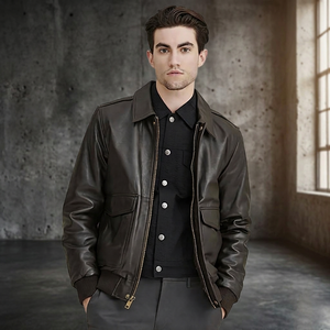 Chaqueta de Motero de Cuero Genuino con Cuello Alto y Logotipo Personalizado para Hombre, Venta al por Mayor, OEM, Marca Privada, Piel de Oveja Auténtica, Estilo Urbano, Invierno - Product Image 3