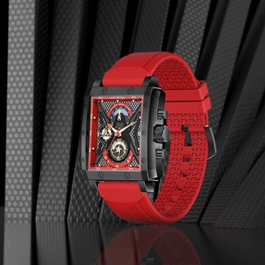 Lige 8965 Luxury Red Fashionable Quartz Watch Rubber Strap Moon Phase 24H Display <b>Chronograph</b> Leisure <b>Automatic</b> Concept Watch - Product Image 5