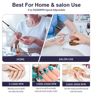 Taladro Eléctrico para Uñas de 45000 RPM, Inalámbrico, Recargable, con Certificación CE, para Uso en Salón y Hogar, Kit de Manicura con 6 Puntas de Pulido - Product Image 3