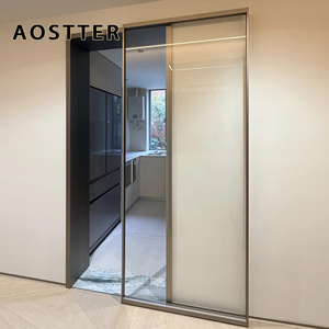 Puerta Corredera Interior AOSTTER Blanca Pura con Vidrio Esmerilado Translúcido y Herrajes Resistentes para Armario de Dormitorio Principal Minimalista - Product Image 1