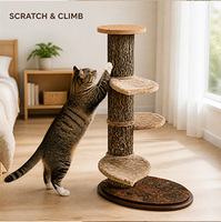 Grand arbre à chat en écorce de chêne naturel, griffoir rustique en forme de tronc d'arbre avec plusieurs plateformes