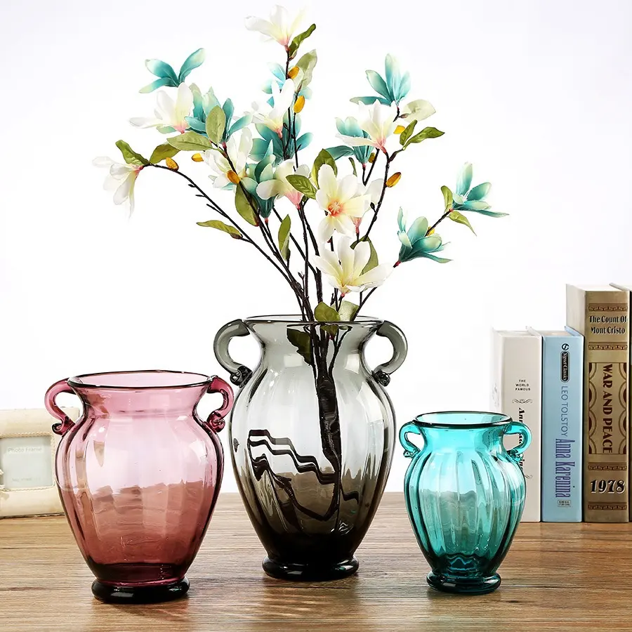 Sıcak satış toptan yaratıcı tasarım renkli Modern masa dekoratif cam çiçek vazosu