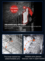Freestanding Intelligent Stainless Steel Dishwasher Hotel Use 15 Place Settings App-Controlled Energy Efficient 14-15 Water Tank