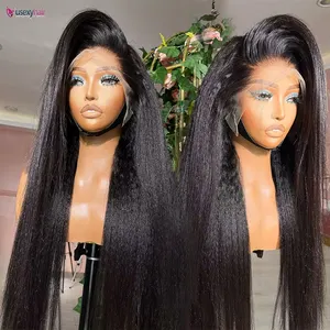 Ready to Ship Kinky Straight Raw Human Hair 13x4 Transparent Lace Front Wigs 8-32 Inches Virgin Human Hair Kinky Straight Wig