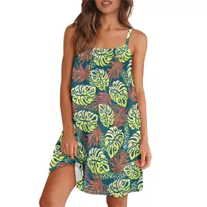 2024 Summer Casual Midi Plain Pleated Tank Vest Dresses Floral Spaghetti Strap Button Down Sundress Swing Ruffle Short Dress